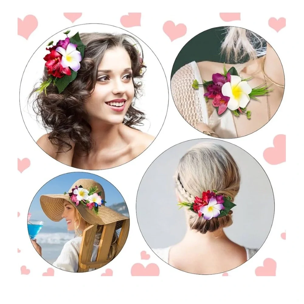 🆕 Hawaiian Plumeria Flower Hair Accessories for Women and Girls - 4 Pieces